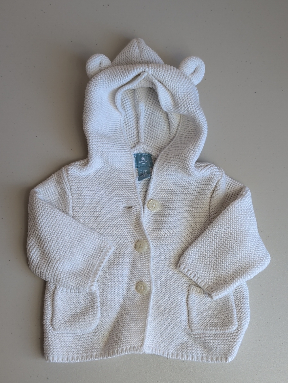 GAP Cream Knit Baby Hoodie with Ear Detail